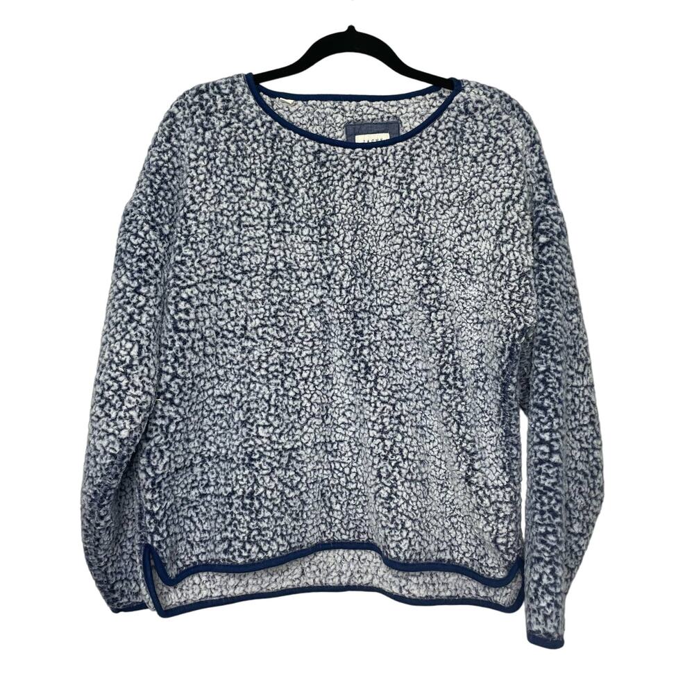 Jachs Girlfriend Faux Fur Sherpa Fleece Long Sleeve Top Crew Neck Blue White L